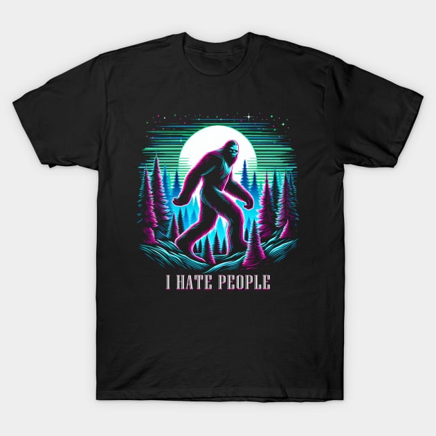Bigfoot Middle Finger I Hate People Abduction Sasquatch T-Shirt by ArtbyJester